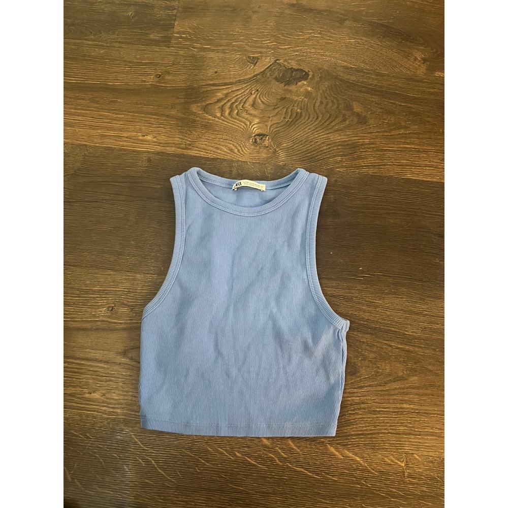 Zara Kids Ribbed Knit Tank Top Light Blue Sleeveless Crop Top Size M 28
